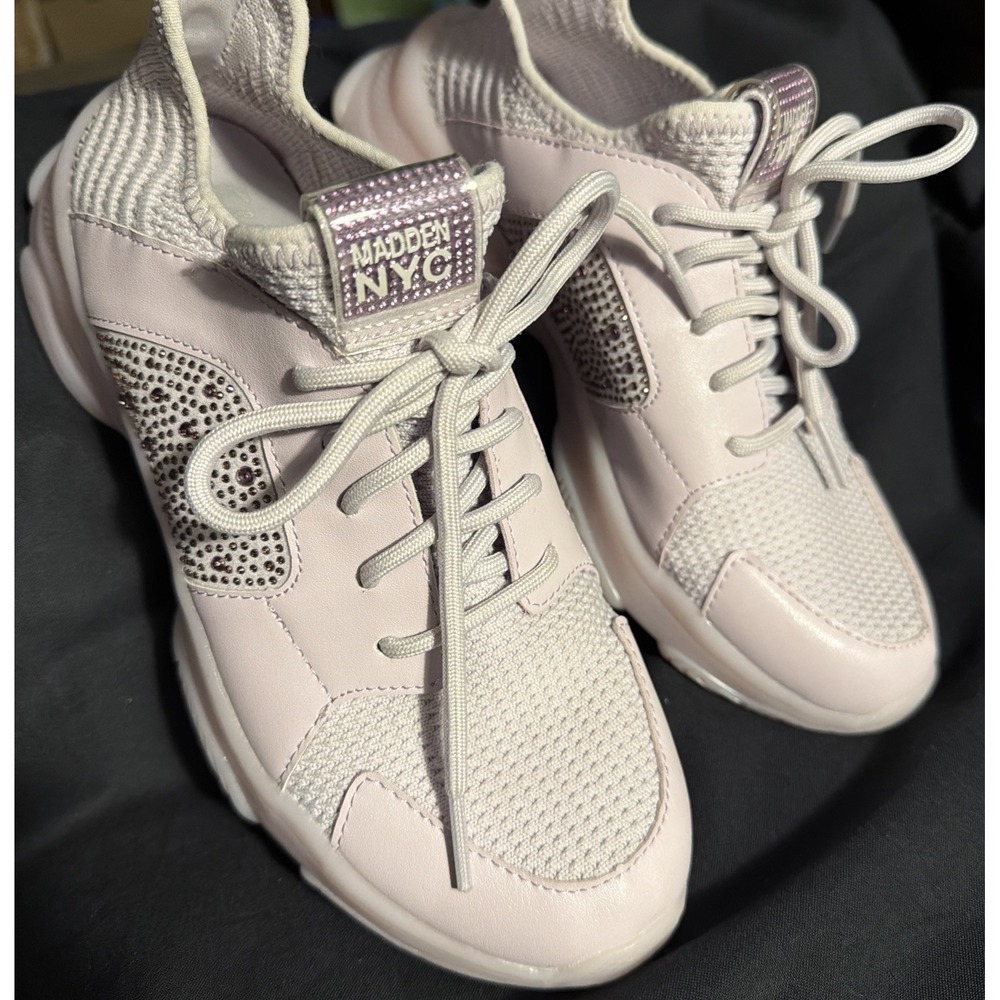Madden NYC Pink Rhinestone Mesh Lace Up Women's Low Top Athletic Sneakers Sz 5